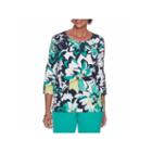 Alfred Dunner Montego Bay 3/4 Sleeve Crew Neck Floral T-shirt-womens
