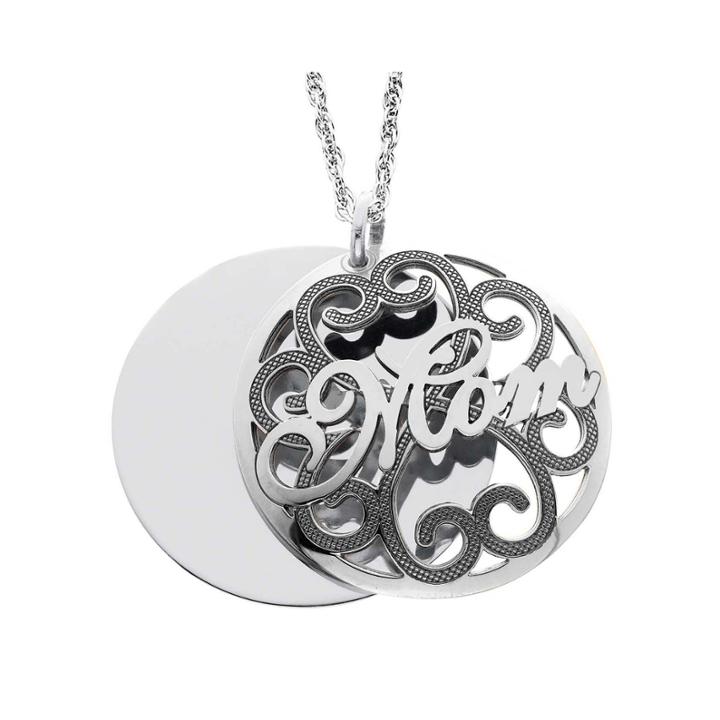 Personalized Sterling Silver Mom And Family Name Domed Pendant Necklace