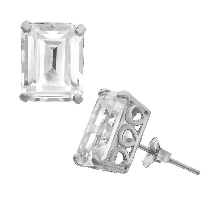 Lab Created White Sapphire 14k White Gold 9.8mm Stud Earrings