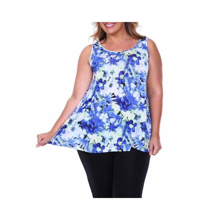 White Mark Floral Knit Tank Top-plus