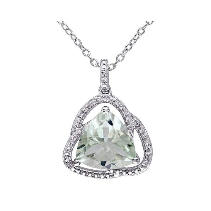 Genuine Green Amethyst And Diamond-accent Pendant Necklace