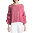 Liz Claiborne Tiered Sleeve Embroidered Woven Blouse