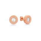 Round White Crystal 18k Rose-tone Stainless Steel Stud Earrings