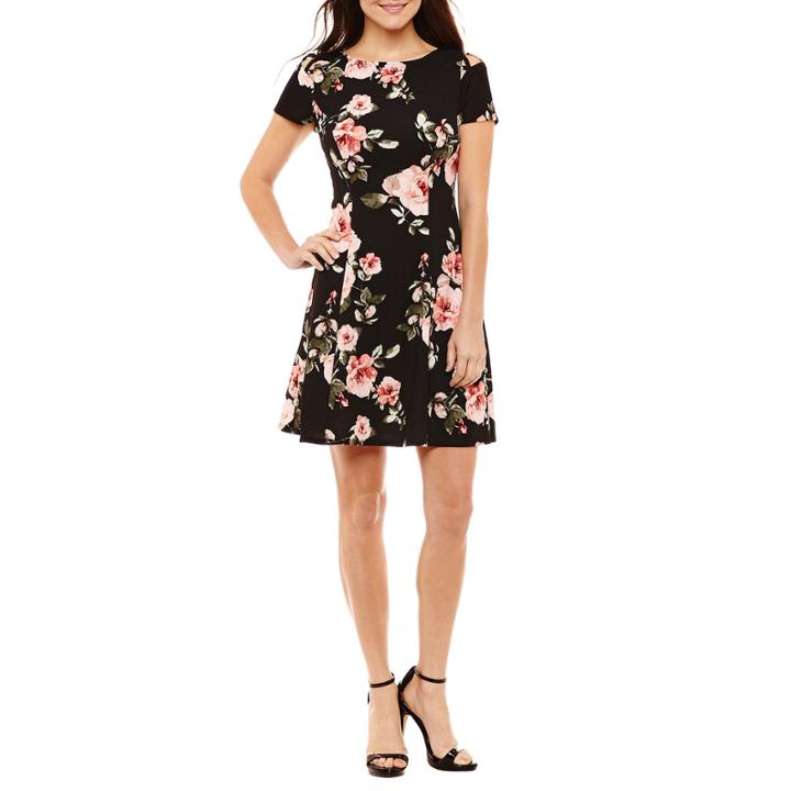 Alyx Short Sleeve Floral Fit & Flare Dress-petites