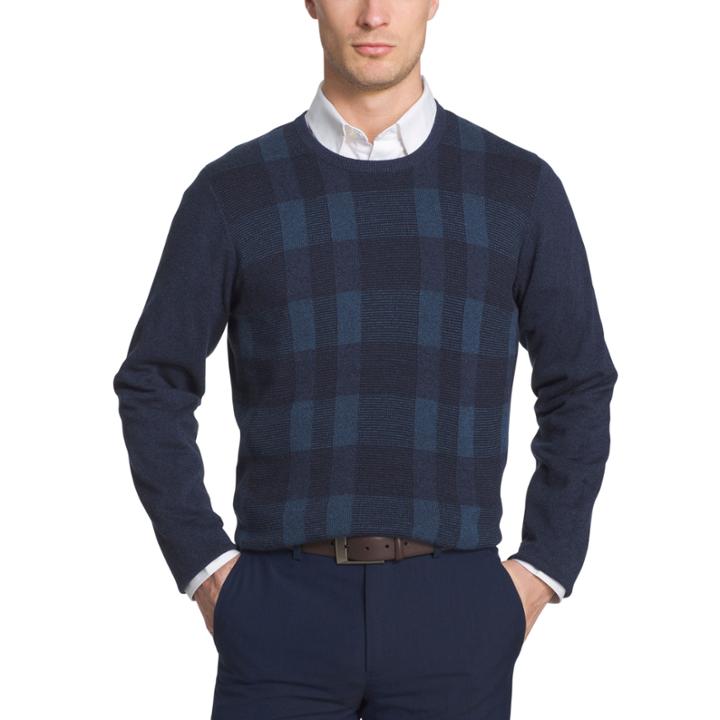 Van Heusen Plaid Novelty Crewneck Sweater Crew Neck Long Sleeve Pullover Sweater