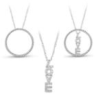 Sterling Silver 3-in-1 Cubic Zirconia Circle Love Necklace