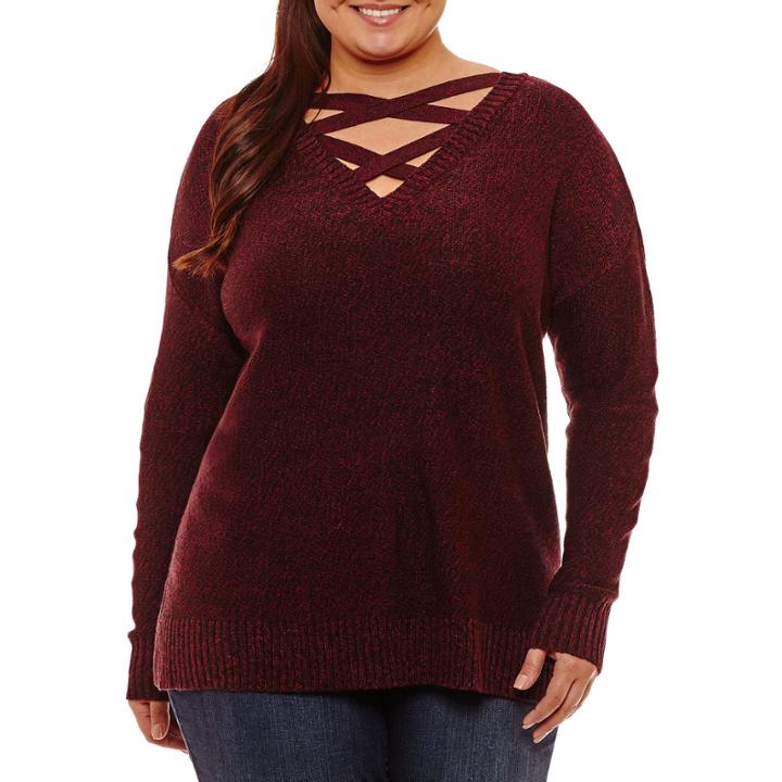 Arizona Criss Cross Neckline Sweater-juniors Plus