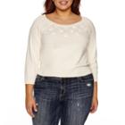 Boutique + 3/4 Sleeve Scoop Neck Pullover Sweater-plus