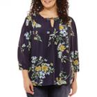 St. John's Bay 3/4 Sleeve Tie Front Peasant Blouse-plus