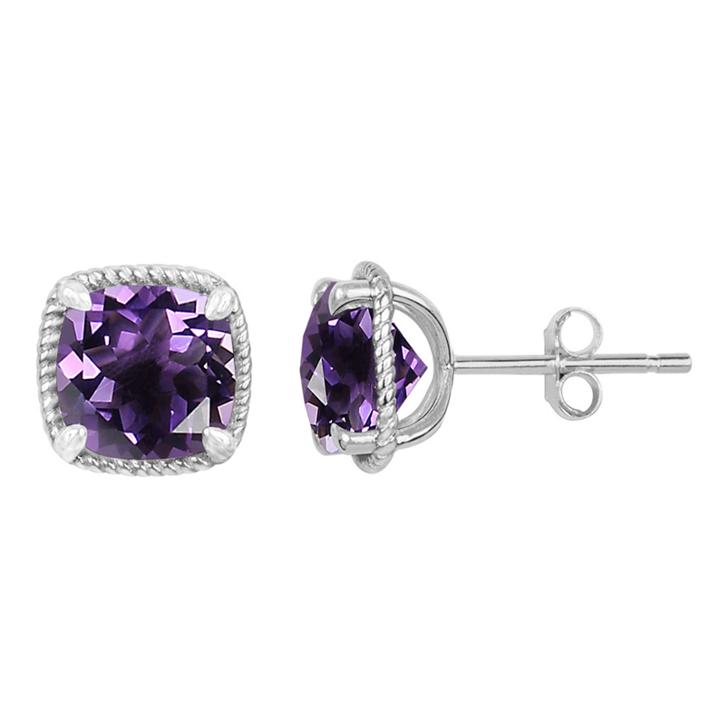 Cushion Purple Amethyst Sterling Silver Stud Earrings