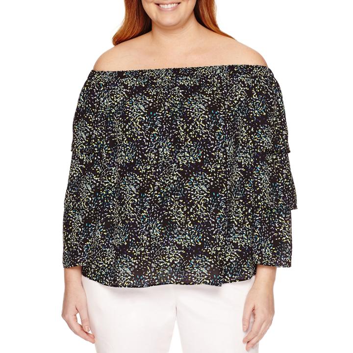 Worthington 3/4 Sleeve Woven Blouse-plus