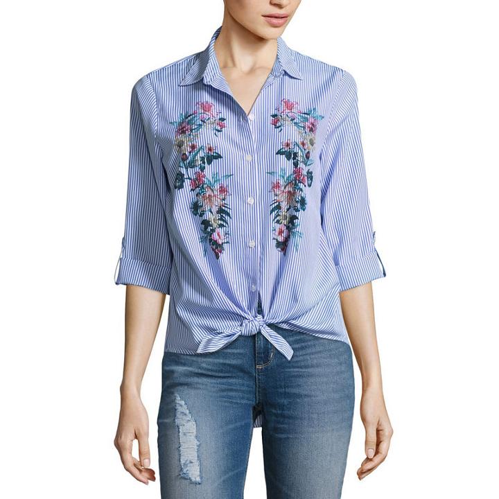 Alyx 3/4 Sleeve V Neck Woven Stripe Blouse