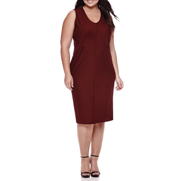 Worthington Sleeveless Ribbed Midi Dress - Plus