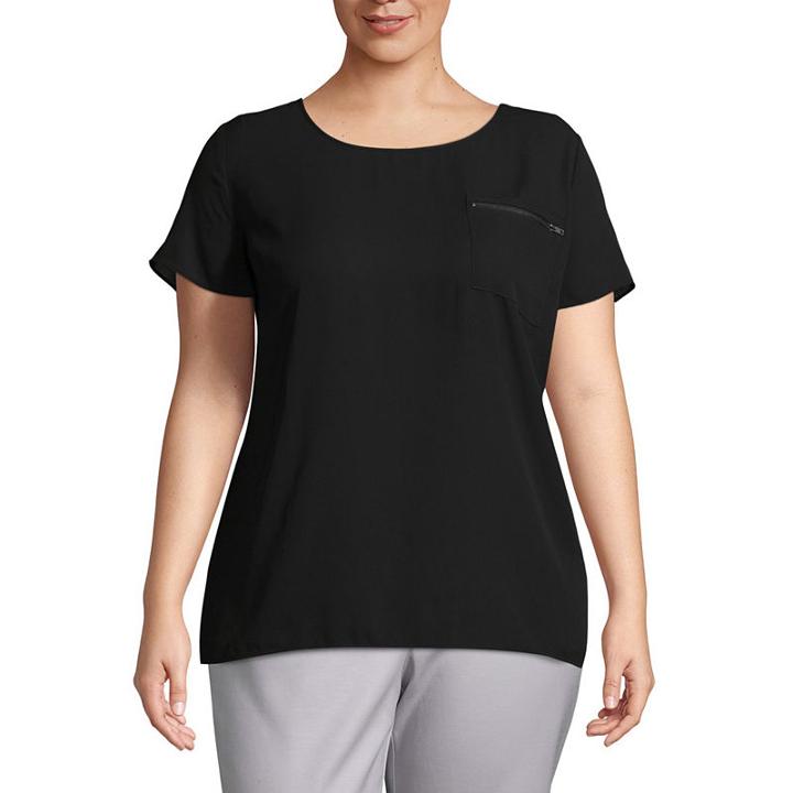 Worthington Short Sleeve Zipper Pocket Woven Blouse - Plus