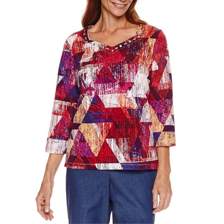 Alfred Dunner 3/4 Sleeve Sweetheart Neck Print Top