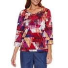 Alfred Dunner 3/4 Sleeve Sweetheart Neck Print Top