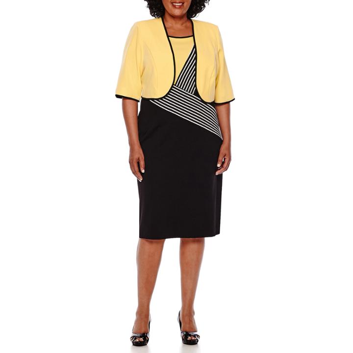 Maya Brooke Elbow-sleeve Colorblock Jacket Dress - Plus