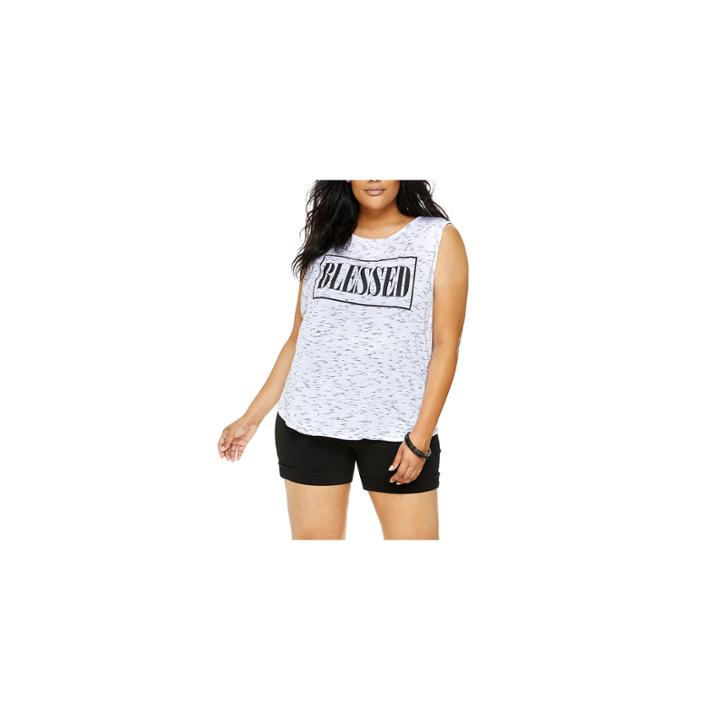 Fashion To Figure Blessed Graphic Muscle Knit Tank Top-plus