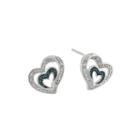 1/7 Ct. T.w. White And Color-enhanced Blue Diamond Sterling Silver Heart Stud Earrings