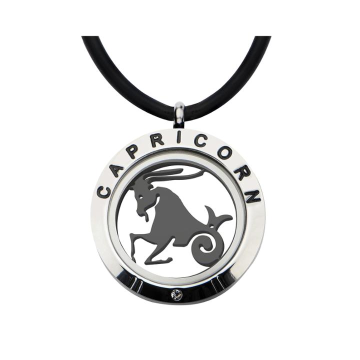 Capricorn Zodiac Reversible Stainless Steel Locket Pendant Necklace