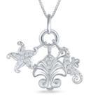 Enchanted By Disney 1/10 C.t.t.w. Diamond Ariel Sea Life Charm Pendant Necklace In Sterling Silver