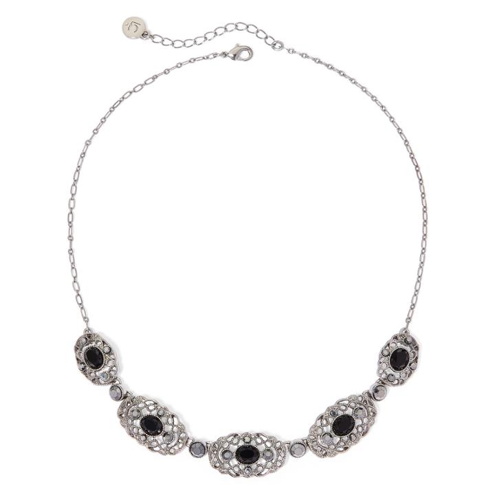 Liz Claiborne Marcasite And Black Stone Silver-tone Collar Necklace