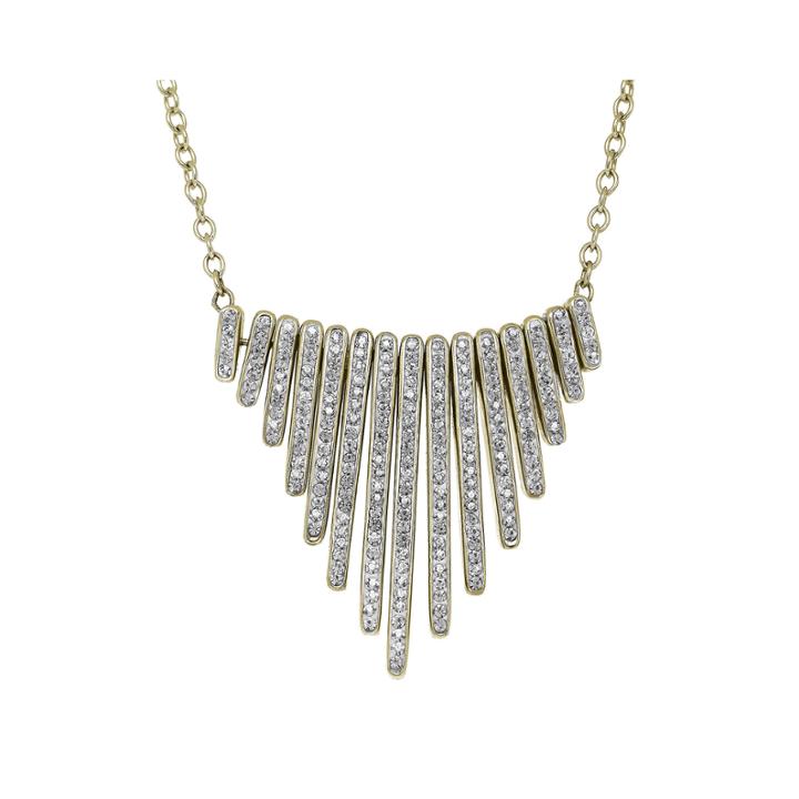 White Crystal 14k Yellow Gold Over Sterling Silver Graduating Bar Necklace