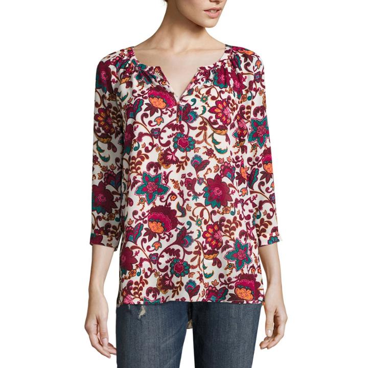 Liz Claiborne 3/4 Sleeve Split Crew Neck Woven Blouse - Tall