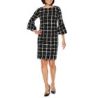 Liz Claiborne 3/4 Bell Sleeve Grid Sheath Dress
