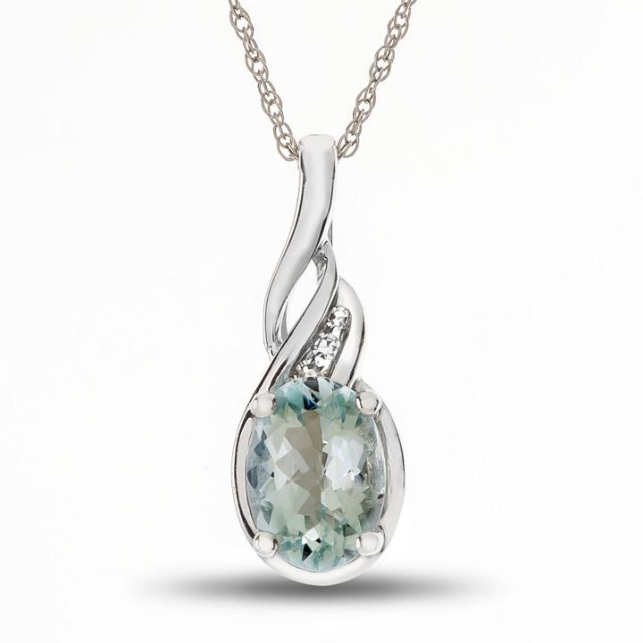 Womens Diamond Accent Genuine Blue Aquamarine Pendant Necklace