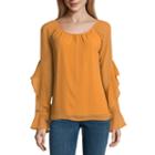 Heart N Soul Long Sleeve Round Neck Chiffon Floral Blouse-juniors