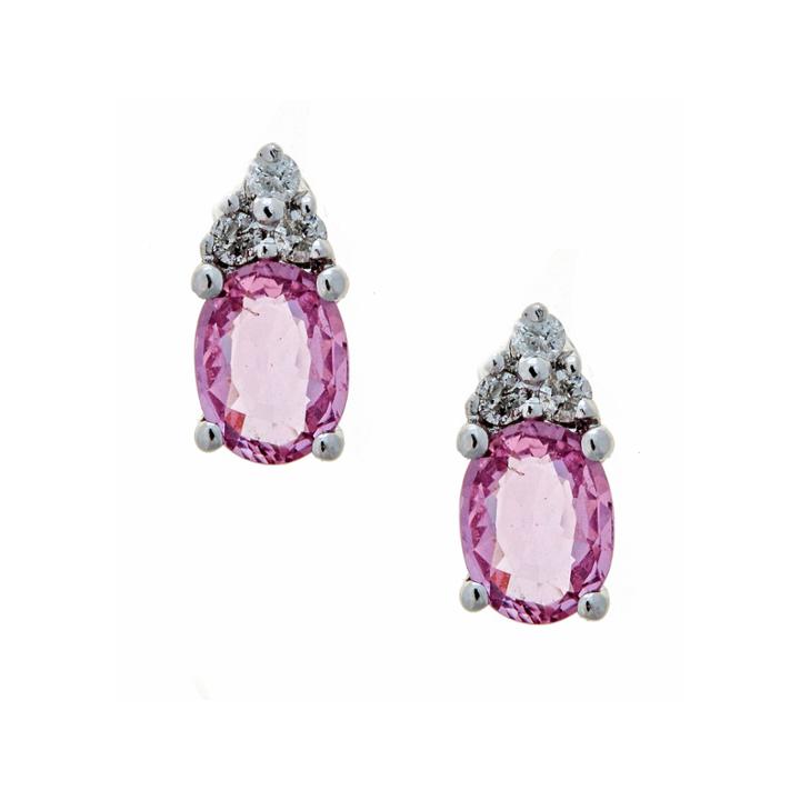 Limited Quantities Lab Created Pink Oval Sapphire 14k White Gold Stud Earrings