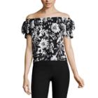 By & By Short Sleeve Woven Floral Blouse-juniors
