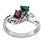 Personalized Sterling Silver Couples Birthstone Ring With Diamond Accents