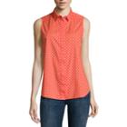 Liz Claiborne Sleeveless Button-front Polka Dot Shirt