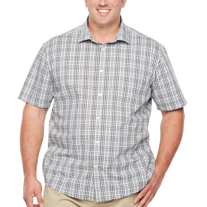 Claiborne Short Sleeve Dots Button-front Shirt-big And Tall