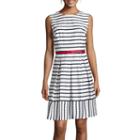 Liz Claiborne Sleeveless Belted Striped Fit-and-flare Dress