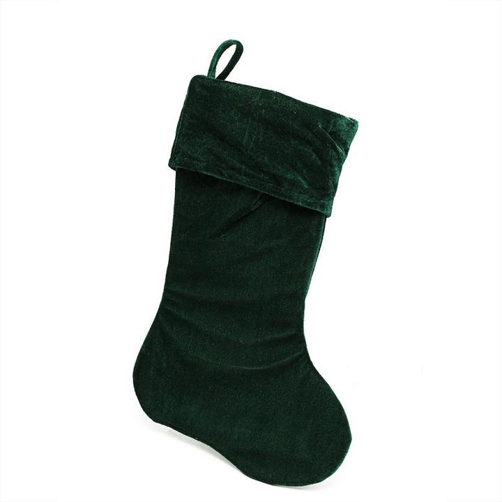 19 Traditional Solid Green Velvet Christmas Stocking