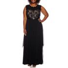 R & M Richards Sleeveless Lace Belted Gown - Plus