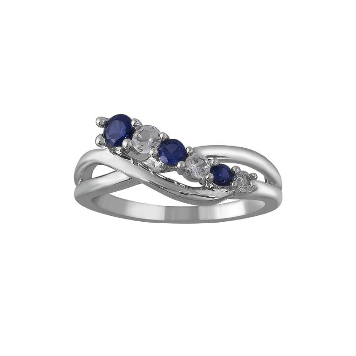 Lab-created White And Blue Sapphire Crossover Sterling Silver Ring