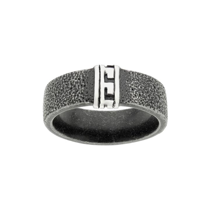 Mens Black Stainless Steel Band With Greek Design