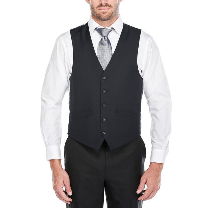Verno Men's Dark Navy 100% Wool Classic-fit Single Breast 3-piece Suit
