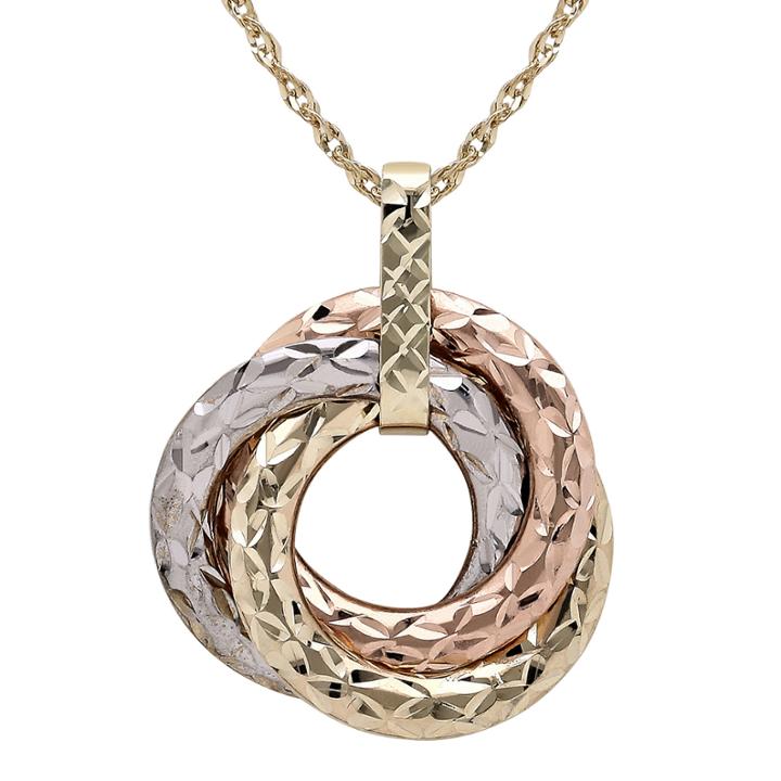 Infinite Gold&trade; 14k Tri-tone Gold 3-circle Pendant Necklace