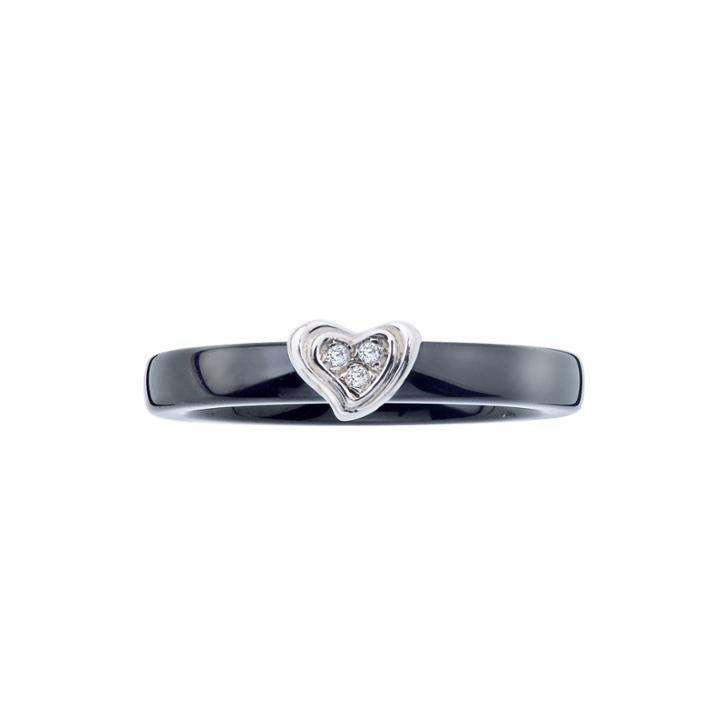 Diamond-accent Black Ceramic And Sterling Silver Heart Promise Ring