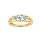 Simulated Aquamarine And Diamond-accent 3-stone Heart Ring