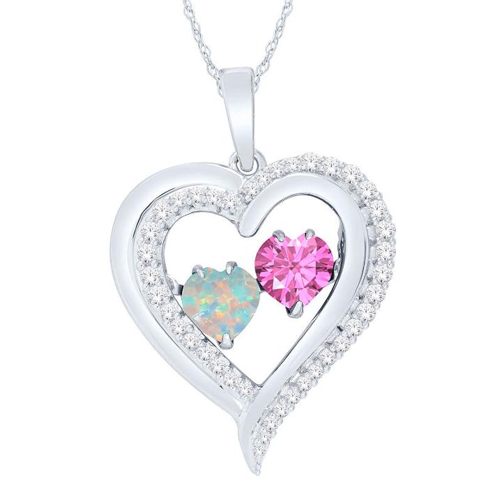 Womens Lab Created Pink Sapphire Sterling Silver Heart Pendant Necklace
