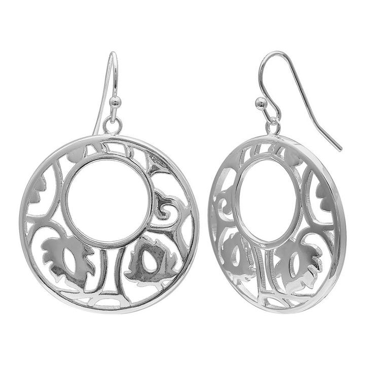 Silver Reflections Silver Plated 30mm Filigree Round Pure Silver Over Brass Round Drop Earrings