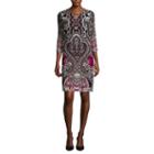 Tiana B. 3/4-sleeve Paisley Print Bar-neck Shift Dress