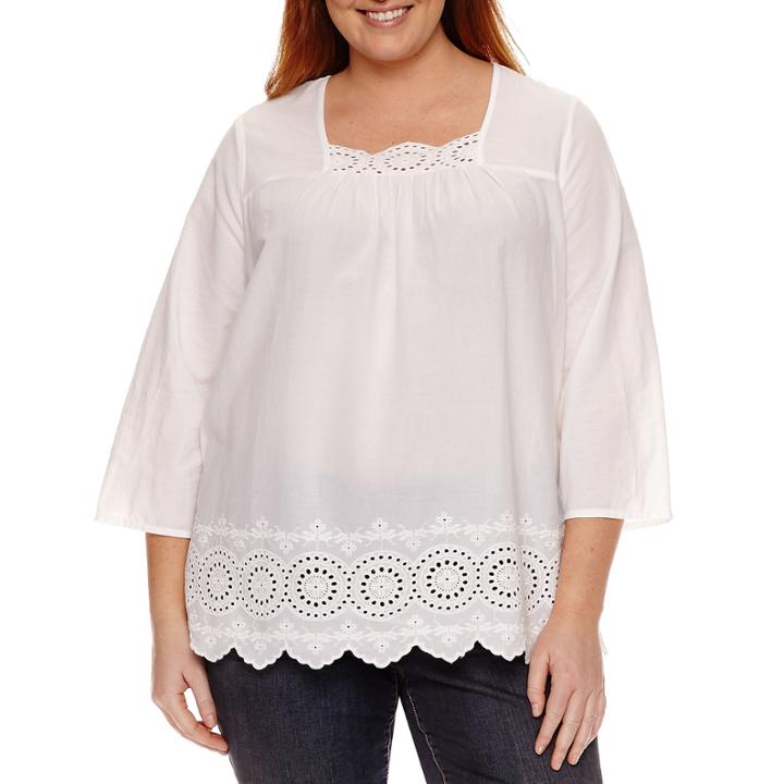 St. John's Bay 3/4 Sleeve V Neck Blouse-plus