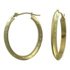 14k Oval Diamond-cut Hoop Earrings